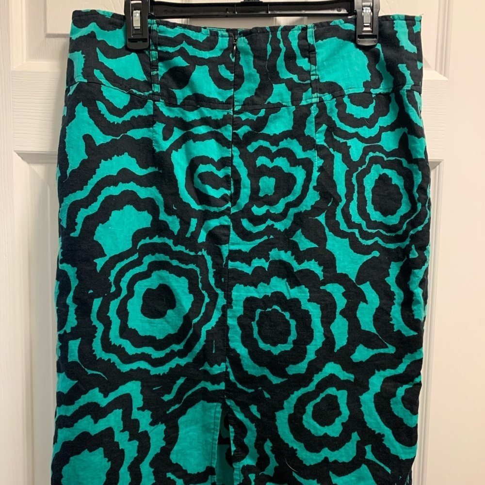 Apostrophe green and black print midi skirt